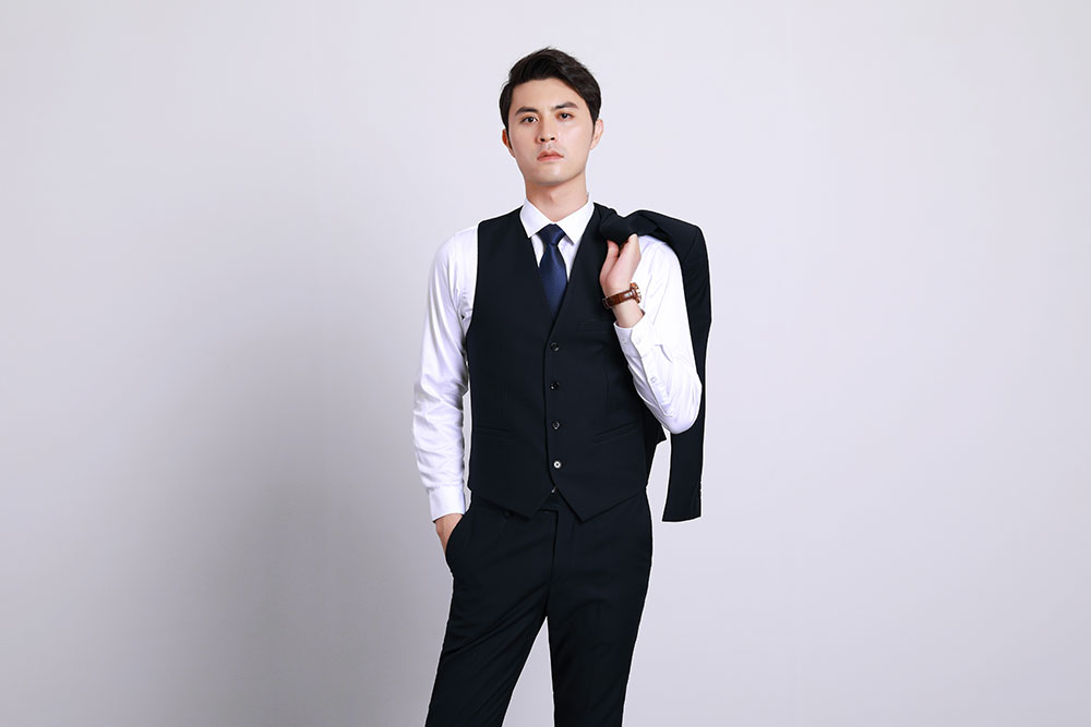 仿毛马甲男藏青色